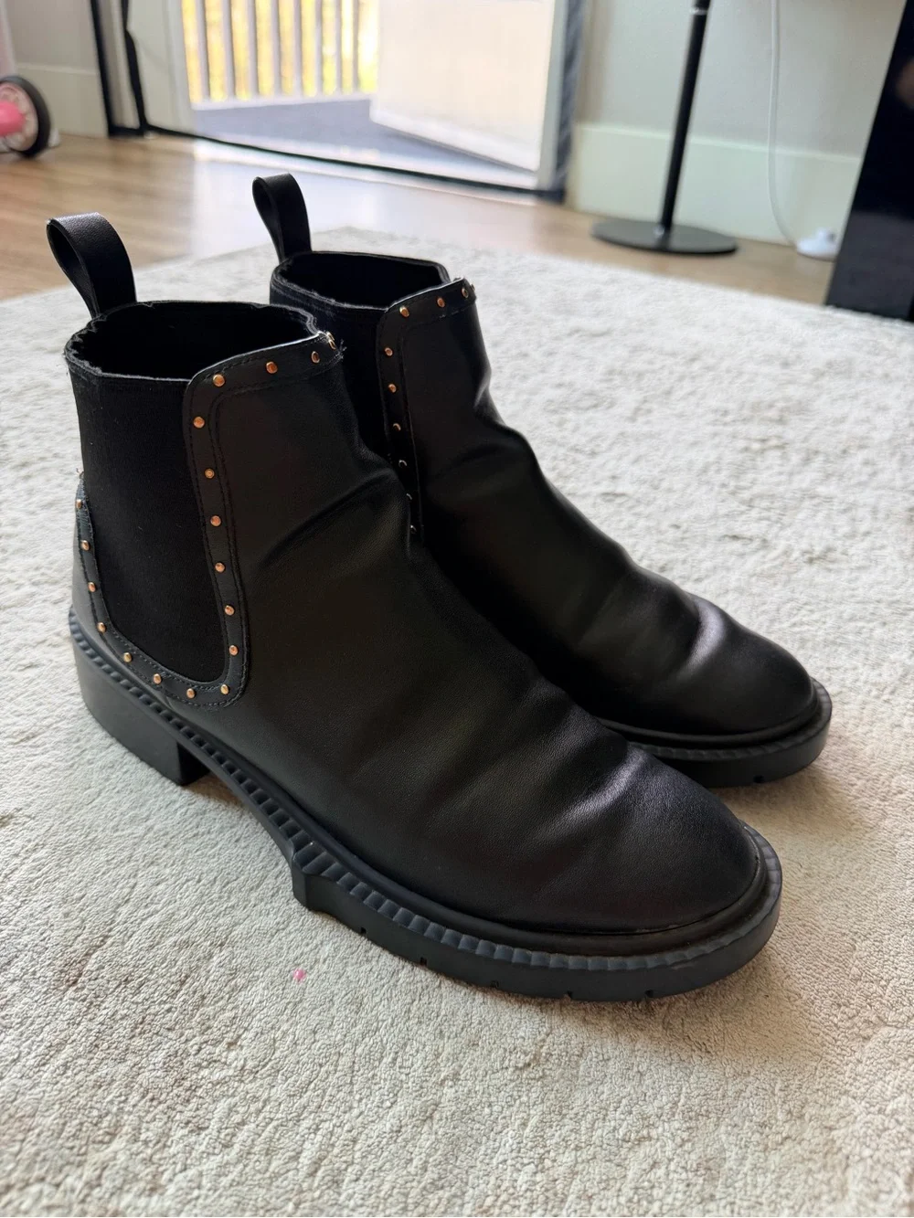 Coach Lory Black Studded Leather Chelsea Boots Size 7.5 / 38